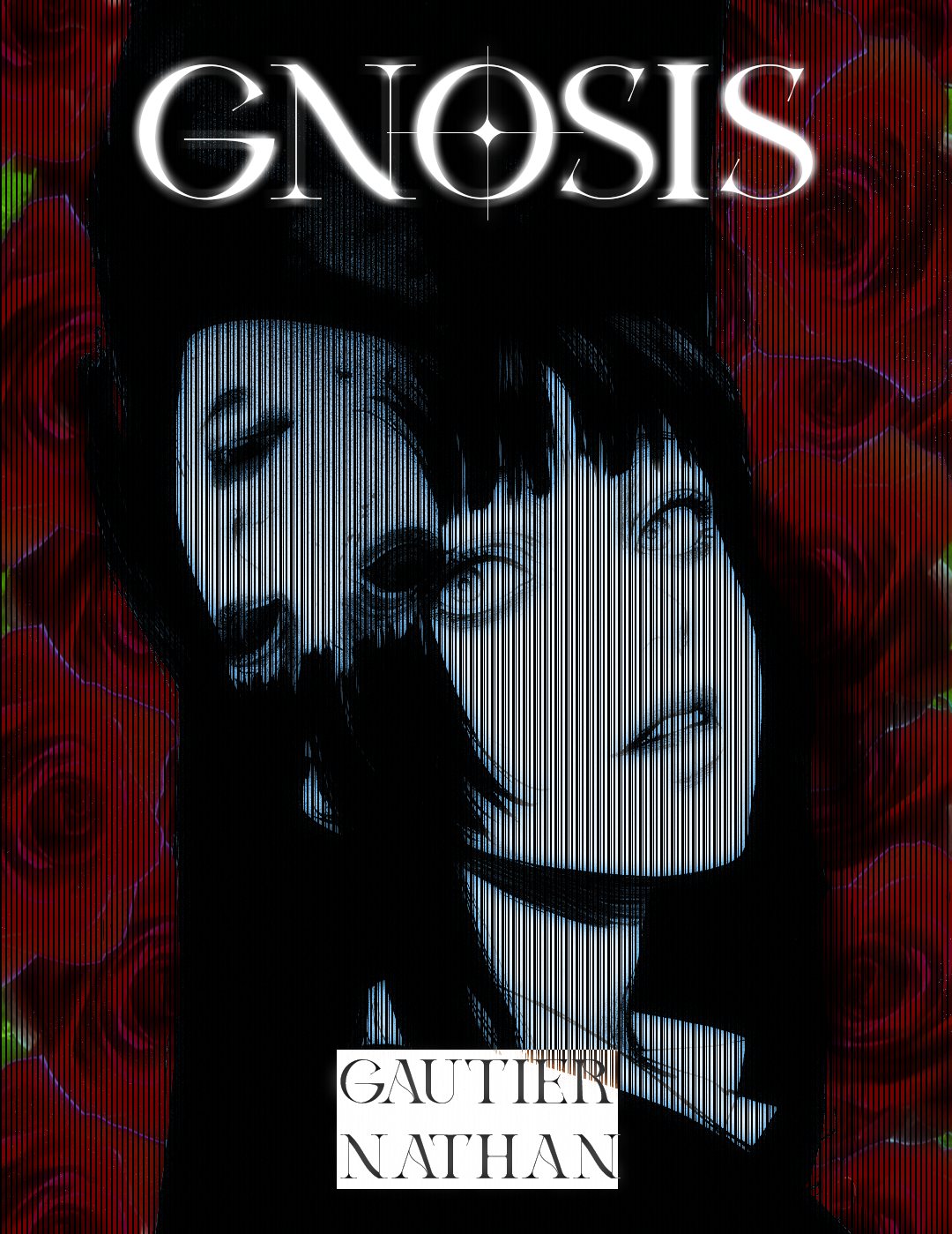 Cover « GNOSIS » — visage manga sur fond de roses