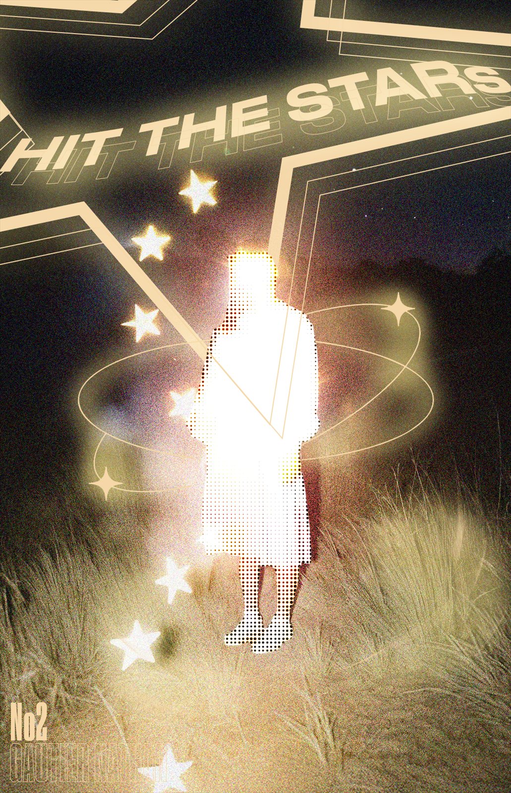 Affiche « Hit the Stars » — silhouette entourée d'étoiles