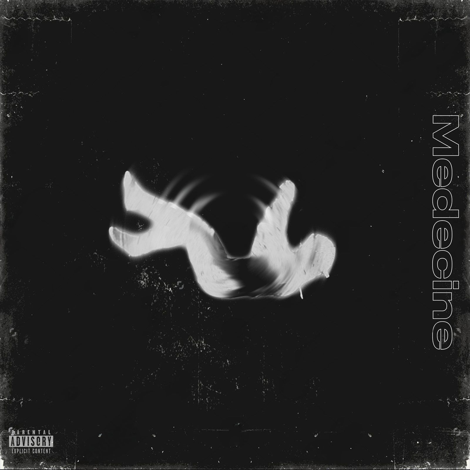 Cover « Medecine » — figure en chute libre, noir et blanc